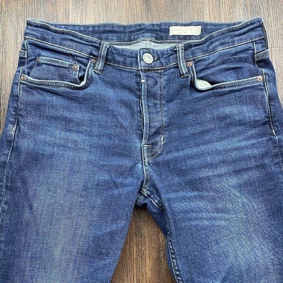 All Saints Rex Jeans Stretch Slim Fit Dark Blue Denim Button Fly Men’s 32 x 32 - Picture 3 of 10